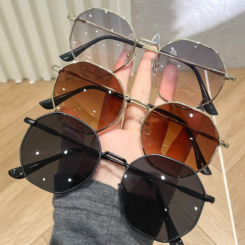Polygon Metal Women Sunglasses Premium Fashionable Sunglasses Men Driving Korean Trendy Sea Edge Travel Sunglasses