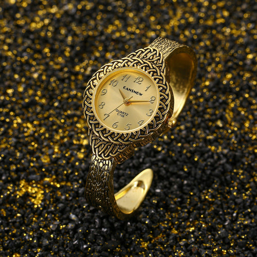 2024 New CANSNOW Bangle Watch Retro Gold Color Silver Watch Quartz Bracelet Western Southeast Asia Womens Watch