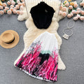 Summer Retro Unique Sleeveless Pleated Shirt + Long Skirt 2-Piece Set