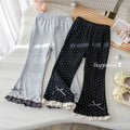 Girls' Bow Lace Trim Polka Dot Wide-Leg Pants