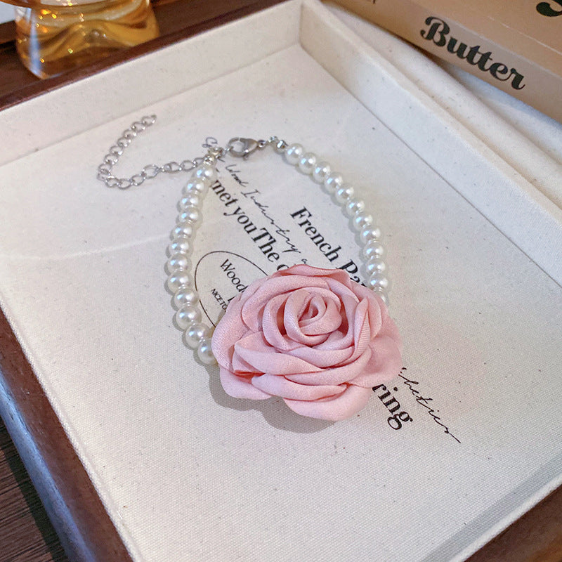 French Fabric Flower Pearl Jewelry Set - view 11