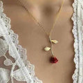 Western Simple Overseas Bestseller Romantic Valentine Rose Flower Necklace 3D Droplet Oil Red Flower Pendant Clavicle Chain