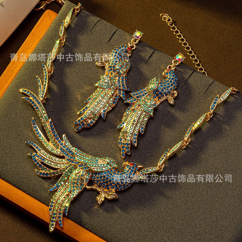 Overseas Vintage Breeze Jewelry Set vintage Western Heavy-Duty Luxury Elegant Parrot Stud Earring Necklace Set