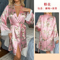 菲韵新款亚马逊热卖丝绸感女士睡袍性感拼接居家服浴袍睡衣389