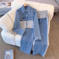 Fall Casual Fashion Long Sleeve Patchwork Wide Leg Pants + Top 2-Piece Set