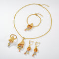 Overseas Fashionable Western 18K Gold Flower Beaded Fringe Necklace Bracelet Set Earrings Ring Wedding Banquet Set