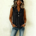 Summer Casual Linen Cotton Sleeveless V-Neck Lapel Collar Loose Shirt + Tank Top