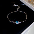 French Clear Cold Feel Ice Blue Square Rhinestone Necklace Light Luxury Premium Clavicle Chain Women Exquisite Jewelry Set
