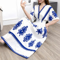 Women's Chinese French Short Sleeve V-Neck Printed Dress + Skirt 2026 - 1-1#