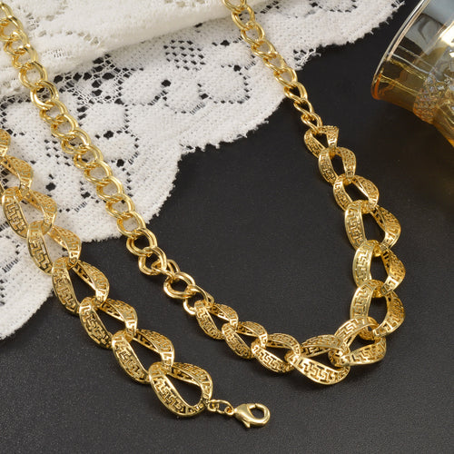 American Casual Classic Return Pattern Cutout Greece Return Pattern Figaro Change Fit Chain Necklace Bracelet Set