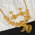 Retro Silver Apricot Leaf Cutout Necklace Earrings Set Dubai India Ni Day Profit Asia Brass Gold Plated Women