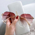 New Polygon Women Sunglasses Big Face Slender Ocean Lens Influencer Rimless Sunglasses Rimless Beveled Sunglasses