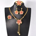 Overseas Dubai Bestseller 18K Gold Necklace Earrings Set Ring Bracelet Set India Women Banquet Flower Jewelry Set