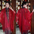 Women's Summer Ethnic Retro Chiffon Printed Lightweight Sun-Protection Top + Shawl + - Black