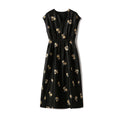 Silk Embroidered Little Black A-Line Dress, Summer