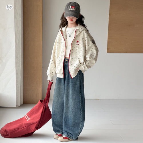 Girls' All-Over Star Contrast Hooded Cardigan