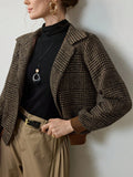 Fall Casual Long Sleeve Lapel Collar Plaid Fitted Set