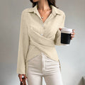 Office Elegant Long Sleeve Lapel Collar Tie-Front Fitted Cardigan + Shirt