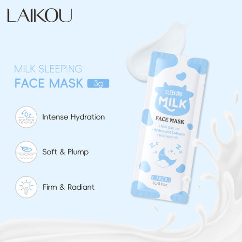 跨境全英文面膜LAIKOU牛奶睡眠面膜3g补水保湿外贸现货facemask