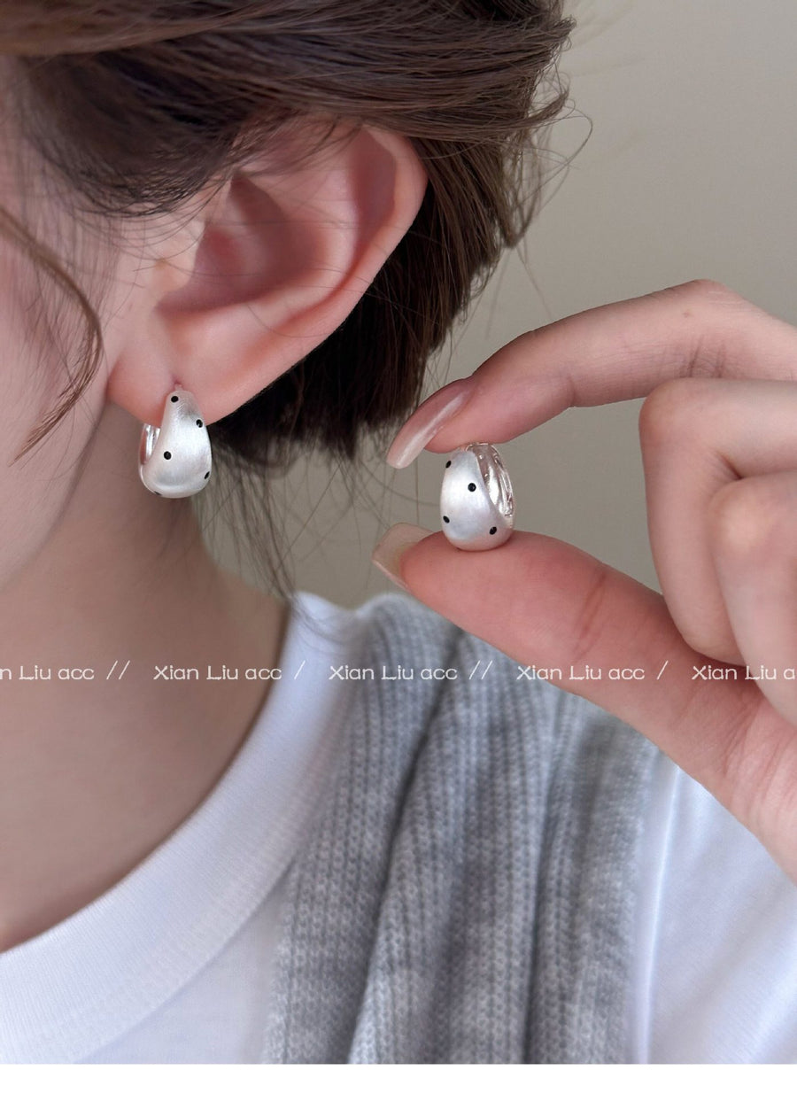 Brushed Metal Polka Dot Huggie Earrings - view 7
