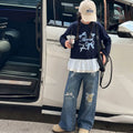 Girls' Lace Hem Bow T-Shirt & Printed Jeans Set