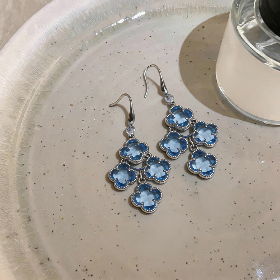 French Zircon Flower Tassel Hook Earrings - view 7
