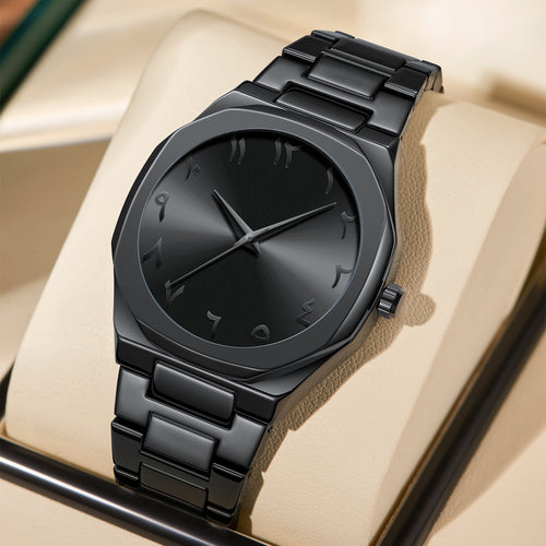 Export Overseas Mens Watch Arabian Dial Alloy Steel Band Premium Waterproof Quartz Watch Factory Direct