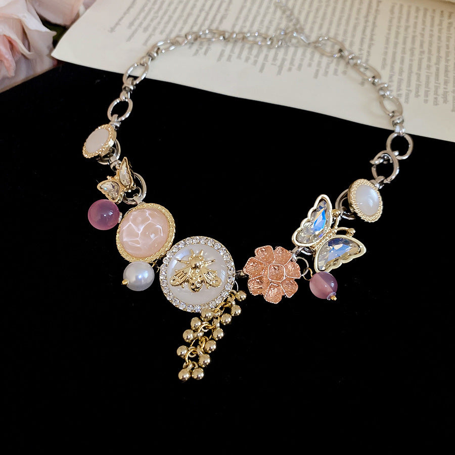 Butterfly Flower Crystal Bead Layered Necklace - view 9