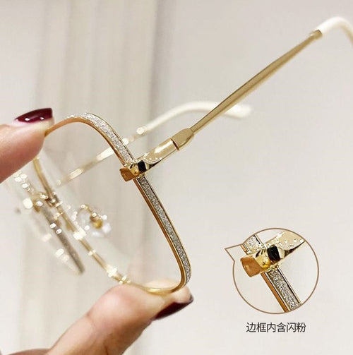 Anti-Blue-Light No Rx Glasses Frame With Rx Metal Frame Overseas Influencer Big Face Slender Prescription Plano