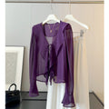 Summer Korean Fashion Flared Sleeve Tie-Front Ruffle Sun-Protection Shirt