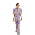 Women's Ethnic Retro Short Sleeve V-Neck Printed Flared Jacket + Pants Set 2026 - As Pictured