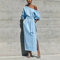 Elegant Slimming Tie-Front Waist-Tie Slit Dress