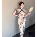 Fashion Retro Print Modified Cheongsam Fitted Dress, Young Style