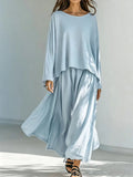 Retro Casual Long Sleeve Skirt + Top 2-Piece Set
