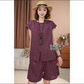 Summer Fashion Youthful Linen Cotton Sleeveless Shorts + Top Set