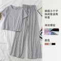 Summer Korean Casual Petite Short Sleeve Wide Leg Pants 2-Piece Set