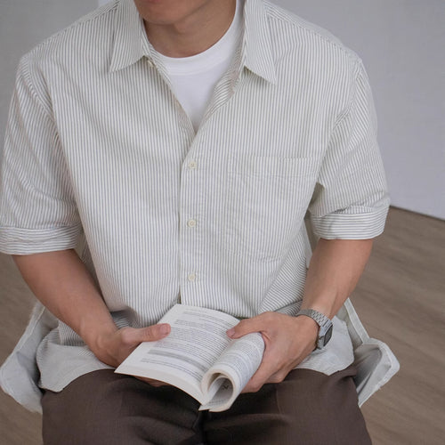 Nengmeng Cotton Fine Stripe Pocket Shirt