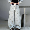 Girls' Cartoon Print Wide-Leg Straight Sweatpants