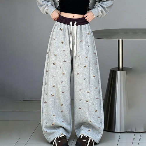 Girls' Cartoon Print Wide-Leg Straight Sweatpants