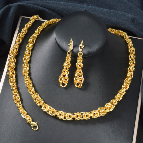 Overseas Western Bold 3-Piece Set No Fade Line Wrap Chain Necklace Bracelet Set Earrings Set In Stock