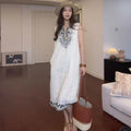 Sleeveless Heavy Embroidery V-Neck Mid-Length Ethnic Dress