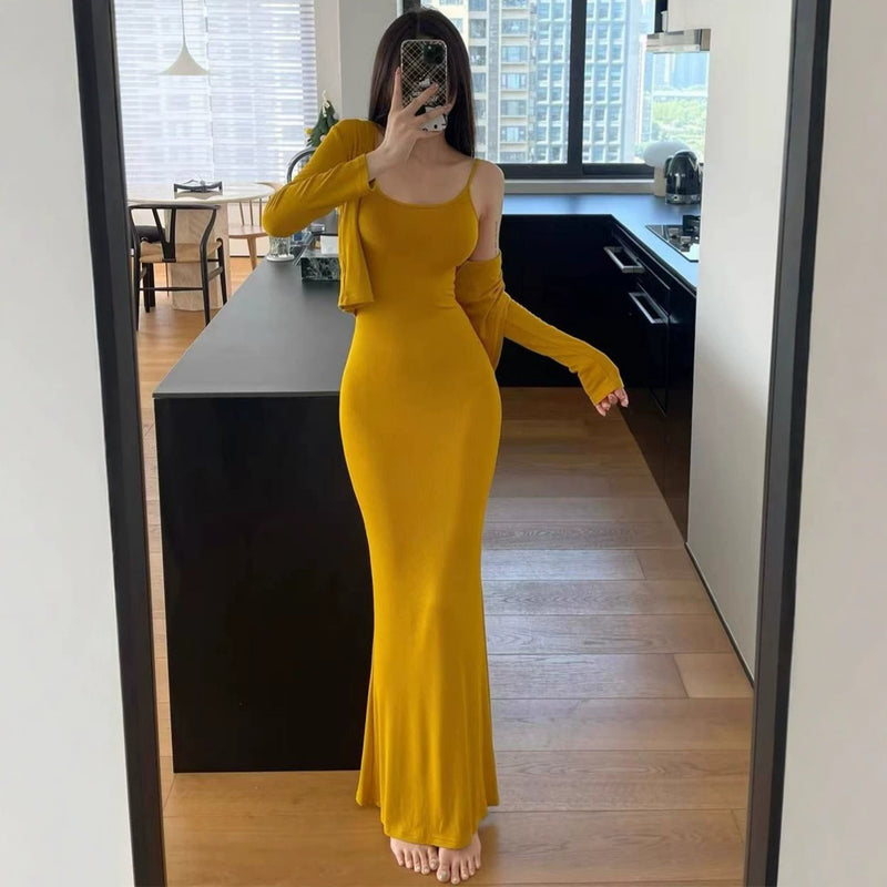 Two-Piece Mermaid Camisole Dress + Stretch Bodycon Skirt Set