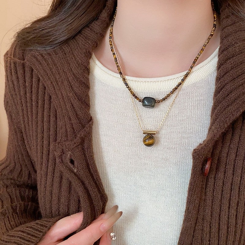 Vintage Brown Tiger's Eye Round Necklace - view 4