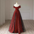 Red Off-Shoulder Bridal Gown - French Style Plus Size Wedding Toasting Dress