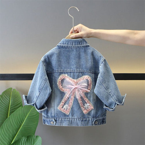 Girls' Bow Back Denim Jacket - Spring/Fall Versatile Layer