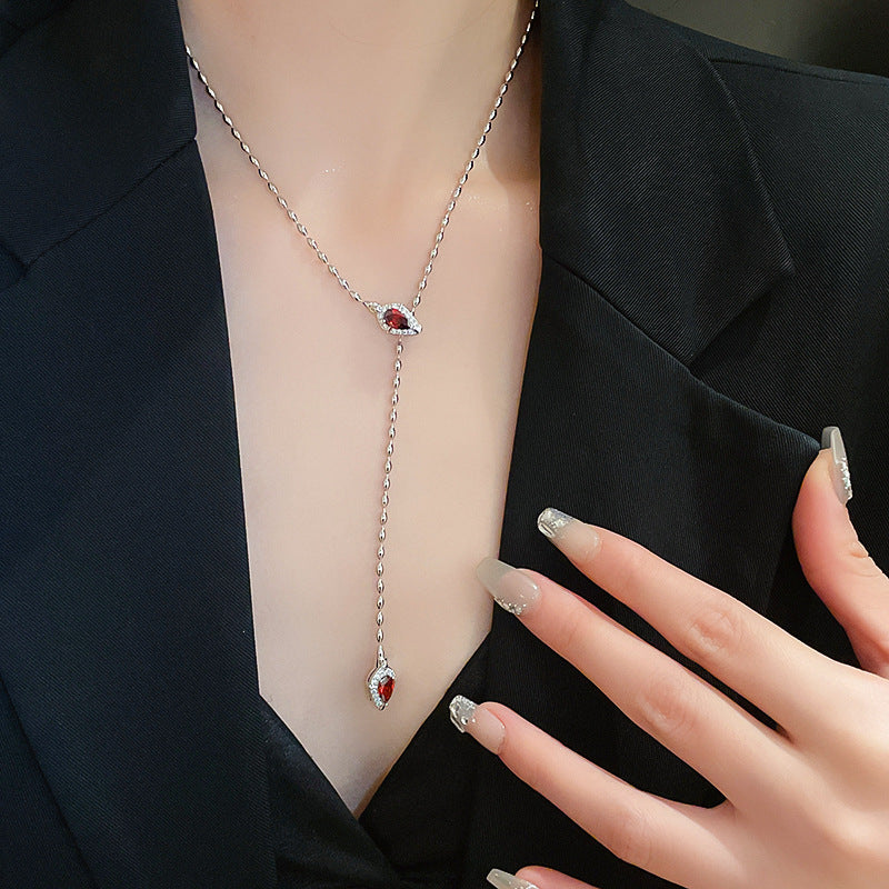 Silver Snake Chain Rhinestone Necklace - view 9