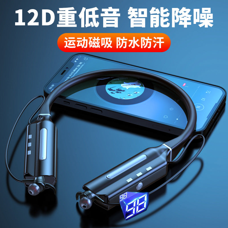 New Bluetooth headset hanging neck type Bluetooth headset waterproof battery display suitable for Android VIVO Huawei Apple