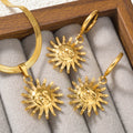 Overseas Bestseller Item Western Middle East Style Sun Pendant Stainless Real Sky Plated Necklace Earrings Set
