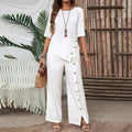 Casual Fashion Asymmetric Loose Hem Shirt + Pants 2-Piece Set