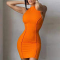Solid Sleeveless Crew Neck Bodycon Dress, Ins Style